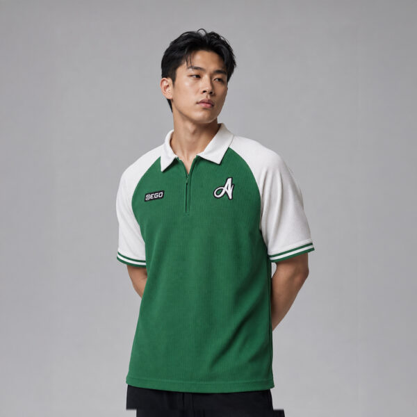 AE610 เสื้อโปโลแขนสั้นมีซิป สีเขียว/กรม