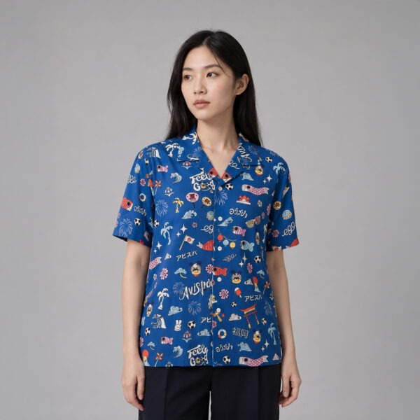 AE613 เสื้อฮาวายติดกระดุม สีน้ำเงิน